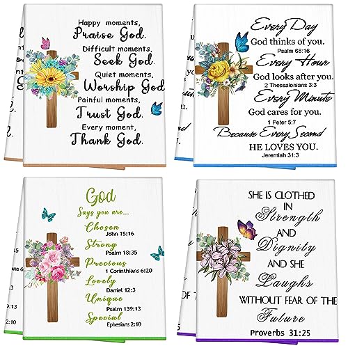 Rtteri 4 Pcs Religious Dish Towels Christian Kitchen Gifts for Women Inspirational Towels with Bible Verse and Prayers Scripture Christmas Housewarming Gifts Bulk for Church