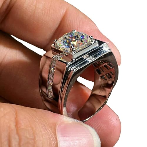 Ssjewel 3 Ct Round Diamond Solitaire Men's Engagement Ring 14K White Gold Finish 925 Sterling Silver Wedding Ring Art Deco Aesthetic Gift For Him #TOP29