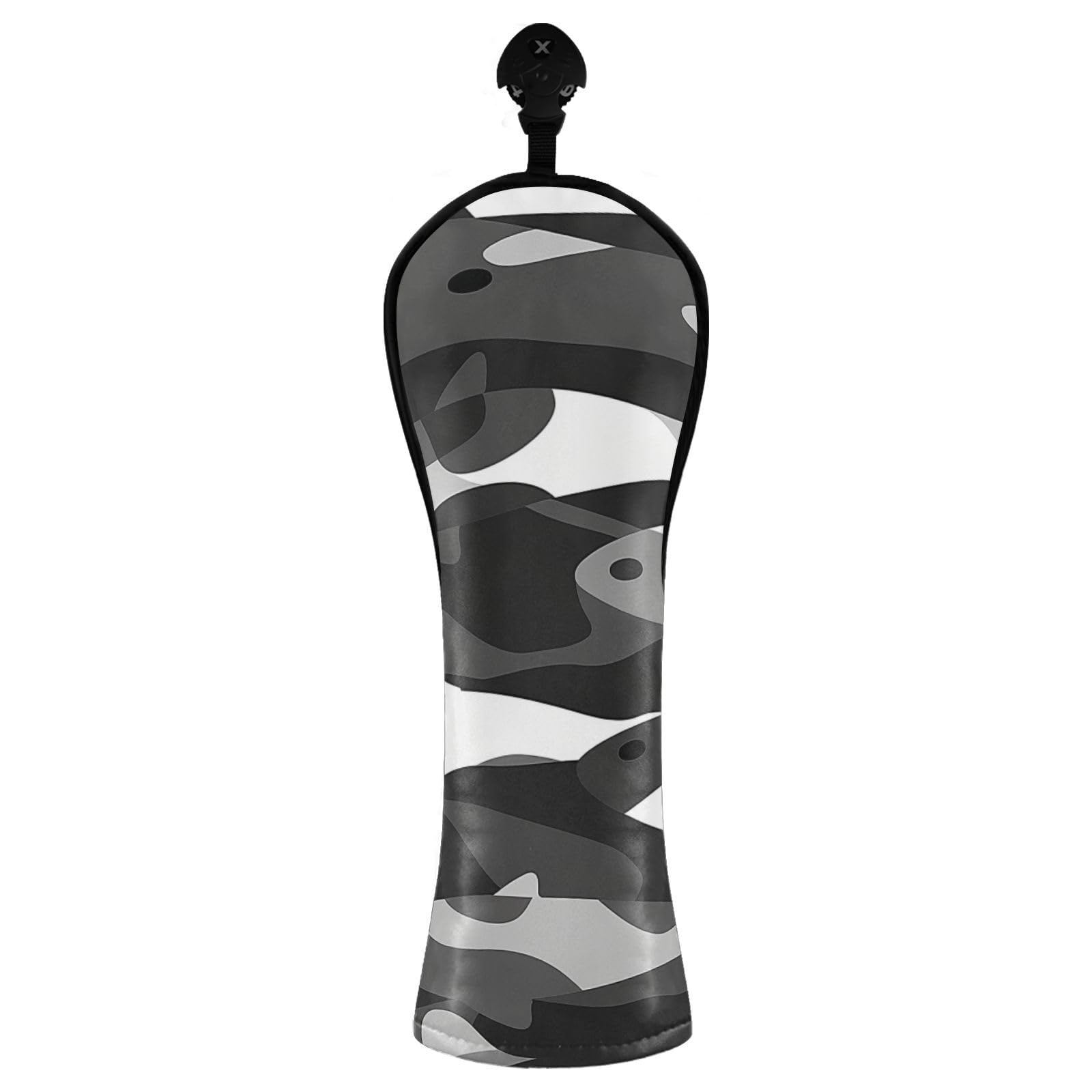 Golfschlägerhauben aus hochwertigem Leder mit austauschbaren Nummern für Fahrer, Fairway-Holz-Hybrid, Schwarz und Weiß, Camouflage, Lachs, 1 Stück