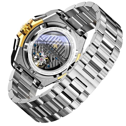 Image of OLEVS Automatic Watches for Men 43MM Skeleton Large Dial 3Hand Self Winding Watch Stainless Steel Dress Luxury Mechanical Waterproof Luminous Wirst Watch Gift