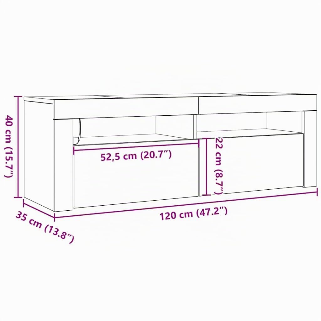 vidaXL Meuble TV avec Lumières LED, Armoire de Télévision, Meuble Télé de Salon, Armoire Basse Salle de Séjour Intérieur, Moderne, Gris Béton