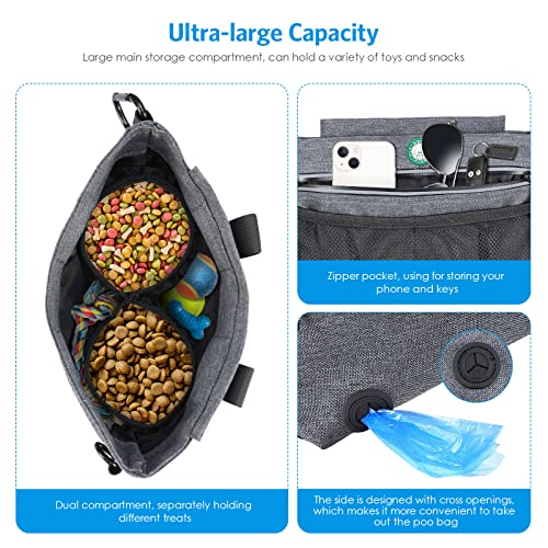 Brifit Leckerlitasche für Hunde mit Einhand-Magnet-Verschluss, Futterbeutel Hundetraining, Verstellbarem Bund, Herausnehmbare Innentasche, Kotbeutelspender, Leckerlibeutel für Hunde, Gassigehen