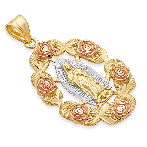 14k REAL Tri Color Gold Religious Our Lady of Guadalupe Charm Pendant