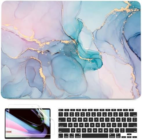 B BELK for MacBook Air 13 inch Case M1 2021 2020-2018, Blue Pink Marble