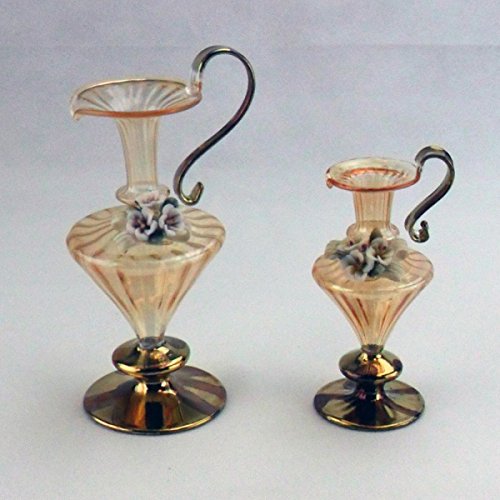 Anfora in vetro soffiato con fiore in ceramica (stile capodimonte)