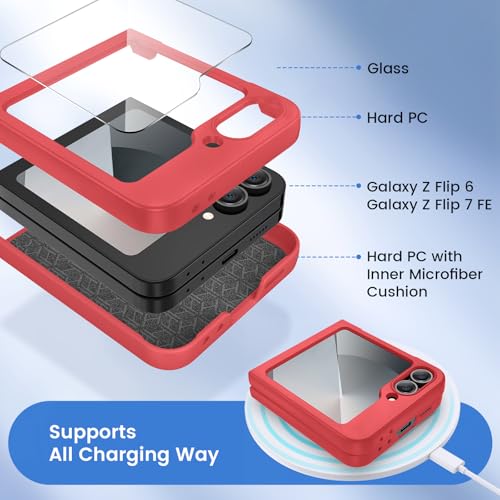 Image of Ruky for Samsung Z Flip 6 Slim Case, Red | Hard PC Anti-Scratches Shockproof Girls Women Protective Phone Covers for Samsung Galaxy Z Flip 6, Red