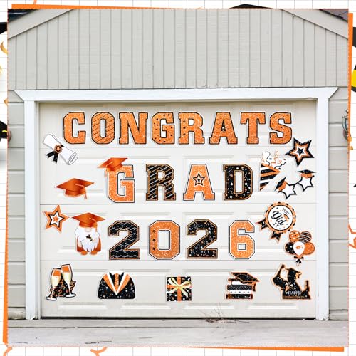 Image of Landhoow 30 Pcs Graduation Car Magnets 2026 Senior Graduation Car Decoration Bumper Sticker Congrats Grad Magnet Magnetic Refrigerator Decal for Grad Parade Party Supplies(Orange, Black)