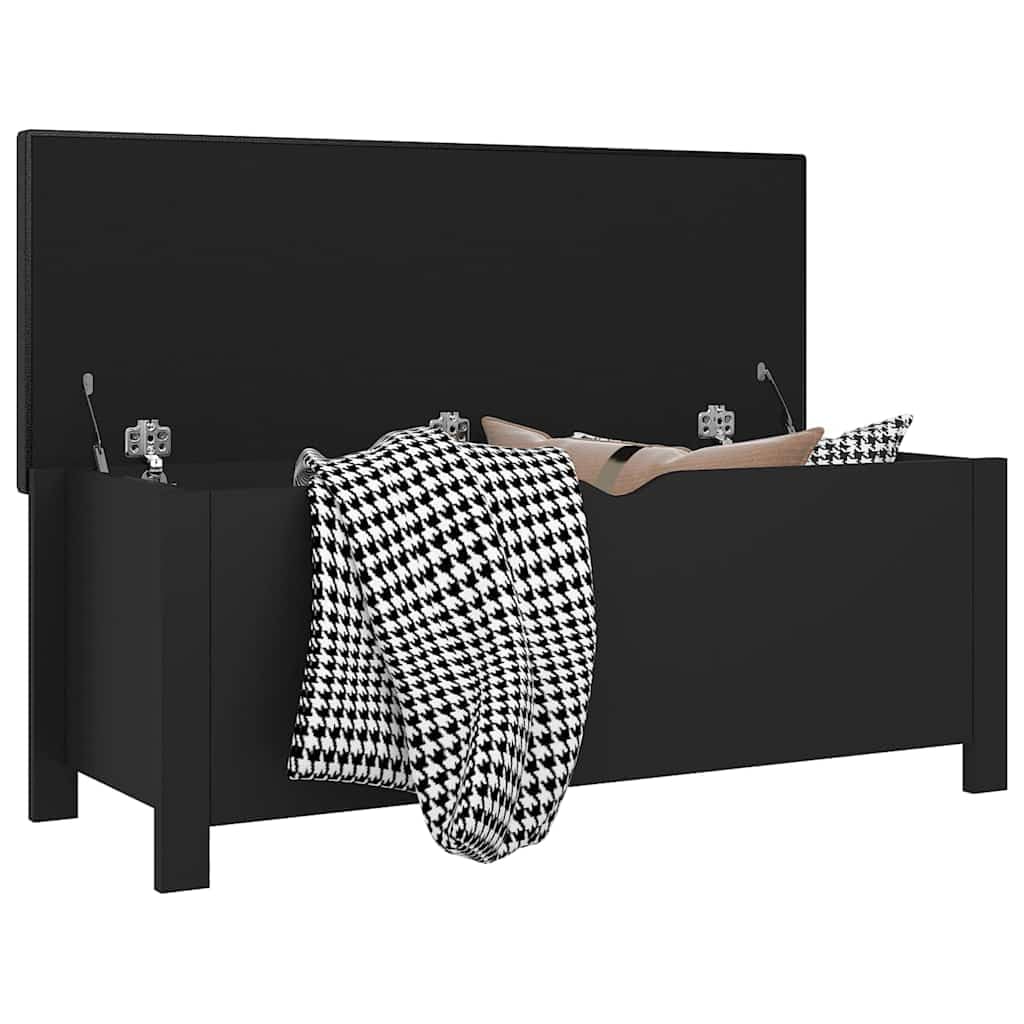 Banco con espacio de almacenamiento, baúl y cojín en color negro de madera, 105 x 40 x 45 cm, almacenamiento para ropa y juguetes, ahorra espacio para salón y pasillo