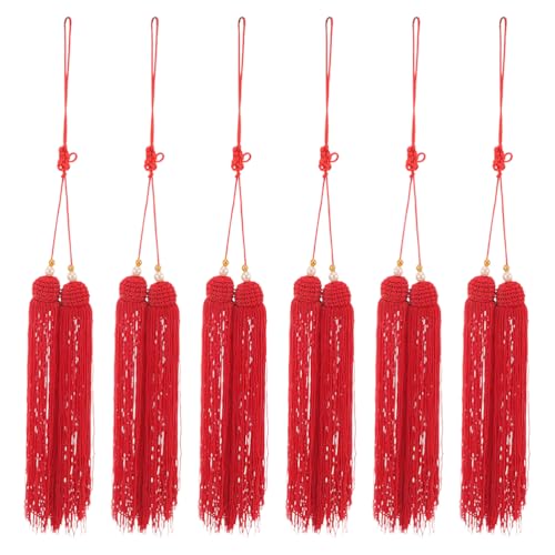 Borlas para Espada de Tai Chi Pack de 6 Flecos Rojos de Decoración Textil para Artes Marciales