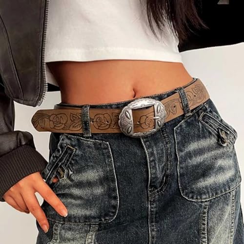 Tgirls Brown Western Belts for Women Vintage Leather Belt with Buckle Cowgirls Belt for Jeans4