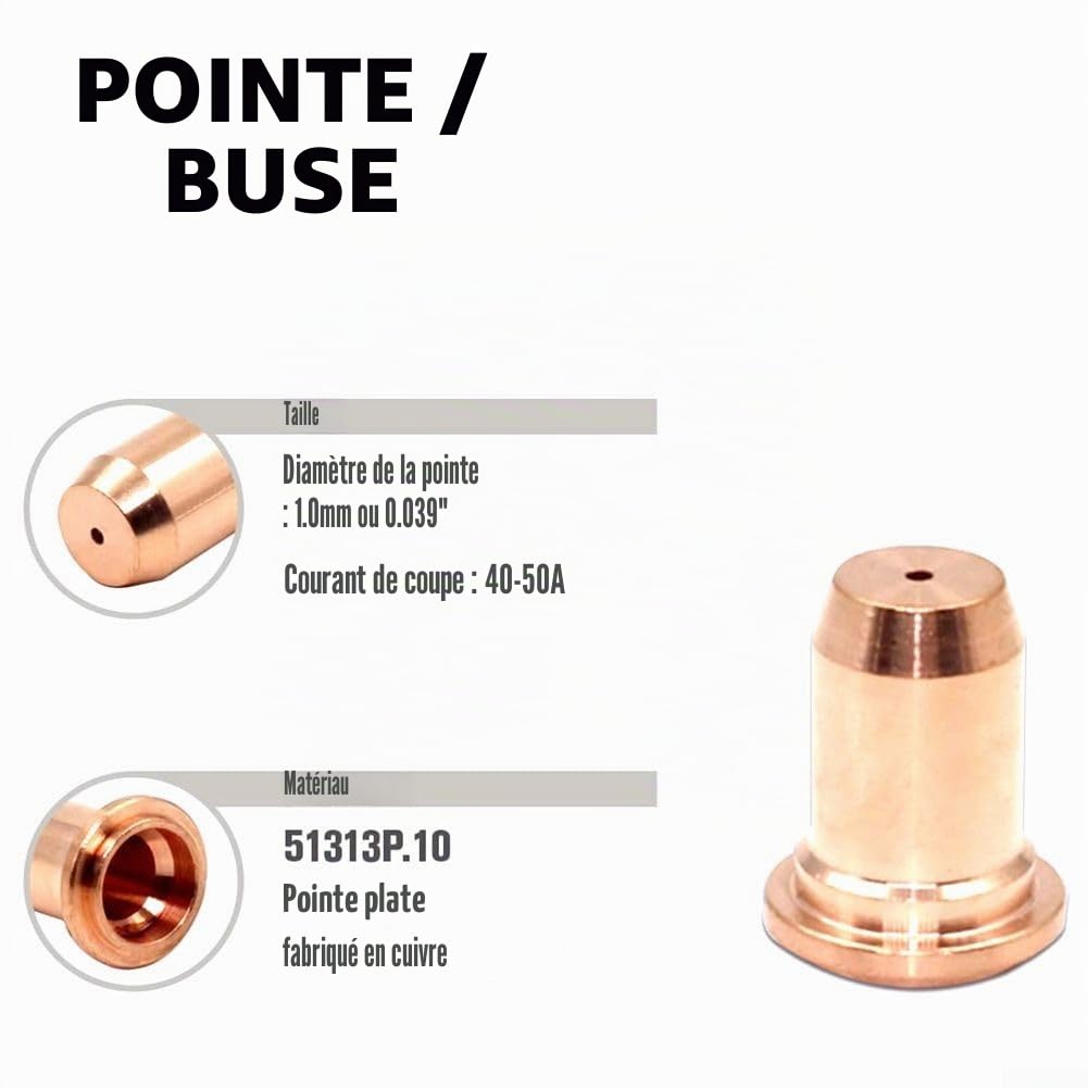 IPT40 PT40 PT60 IPT60 Torche de coupe plasma Pointe Électrode Assortiment Fiable pour PTM-60 / pour IPT-60 / IPTM-60 / PT40 / IPT-40 / Series Lampe de poche à coupe plasma