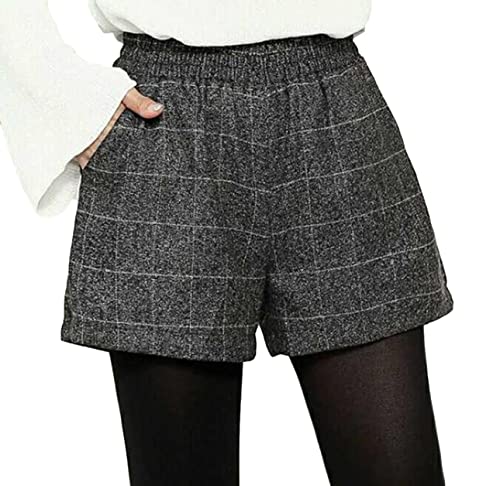 【スロウアンドメロウ】ショートパンツ チェック 柄 ウエストゴム レディース ホット パンツ グレンチェック 短パン ボトムス 2カラー ショーパン ボトム ズボン ぱんつ ツイード ハイウエスト 足長 脚長 美脚 効果 韓国 風 かわいい カワイイ おしゃれ オシャレ シンプル 無地 柄 カジュアル 黒 灰 色 ブラック グレー 春 夏 秋 冬 服 千鳥格子 ハーフパンツ ショート 丈 起毛 暖かい 暖 パン 格子柄 (L, グレー)