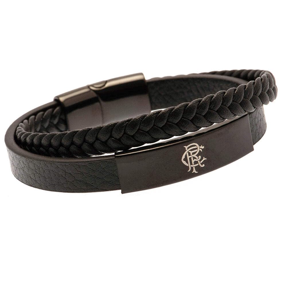 Rangers FC Leather Crest Bracelet (One Size) (Black)