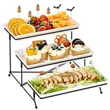 Mfacoy 3 Tier Serving Tray Set, 12' Tiered Serving Trays Platters, Reusable Serving Tray for Party, Collapsible Sturdier Stand with Stable Cross Bars, Serving Platters for Veggie, Fruit, Dessert