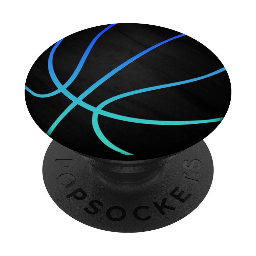 Turquoise Teal Blue Basketball On Black PopSockets Adhesive PopGrip