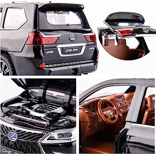 Image of 1:24 Lexus 570 Off-Road Luxury SUV Model Diecast Car, Zinc Alloy Pull Back Toy with Sound & Light, for Kids Boys & Girls (Black)