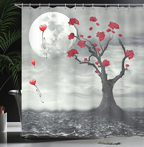 ABAKUHAUS Tree Shower Curtain, Romantic Full Moon Night, Cloth Fabric Bathroom Decor Set including Hooks, 94 Inches - Image 3