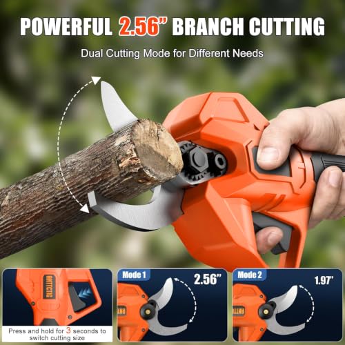 Image of Electric Pruning Shears, 2.56-Inch Cut, 2 Batteries & Spare Blades | Battery Powered Cordless Branch Cutter, SK5 Blades, LCD Display, Electric Pruner for Garden Tree Flower Trimming,Orange