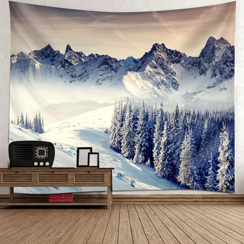Tapiz de invierno con montañas de nieve para decorar la habitación infantil
