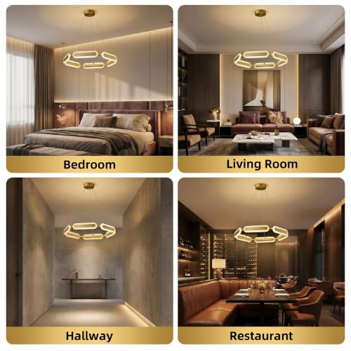 Image of Lamp master Hexora 6 Light LED Chandelier | Antique Gold Finish | Modern Geometric Hanging Ceiling Light with Warm Glow | Adjustable Height for Living Room Dining Room, Bedroom | 1 Year Warranty