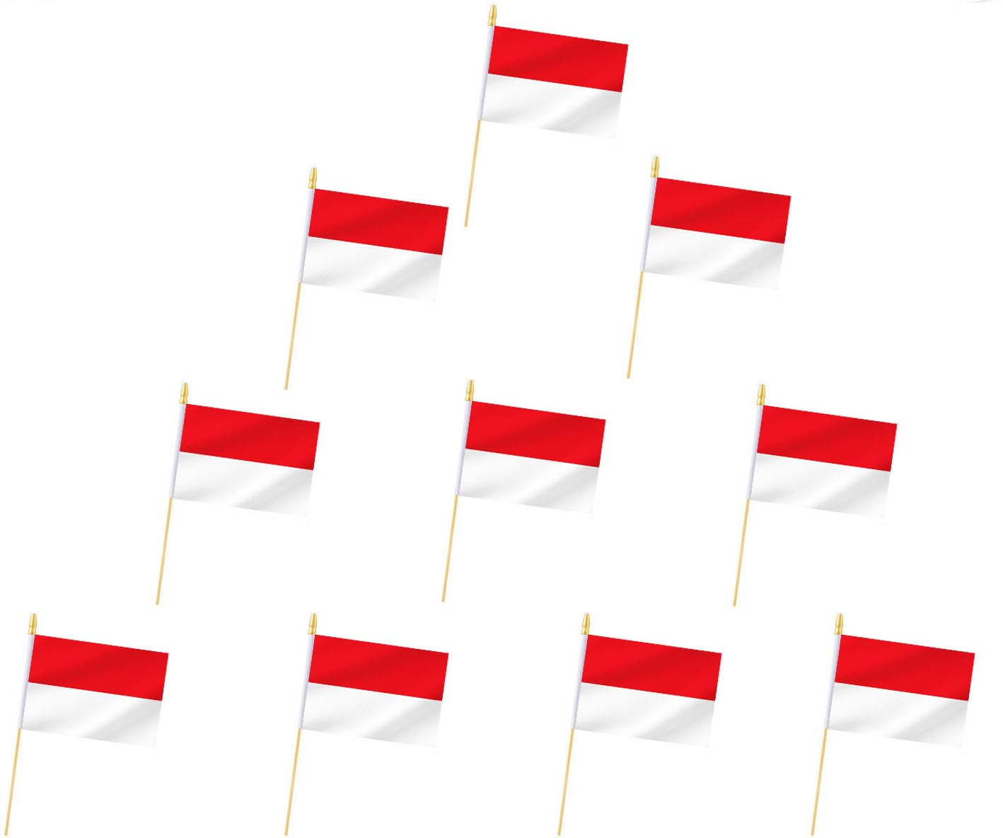 10 Pack Indonesia Flags - Handheld Flag- Desktop Flag-5x8 In,Indonesia Mini Flag,Safety Ball Top. Suitable For Party Decorations, Store Displays, Bar Decorations And National Day Parades. (Indonesia)