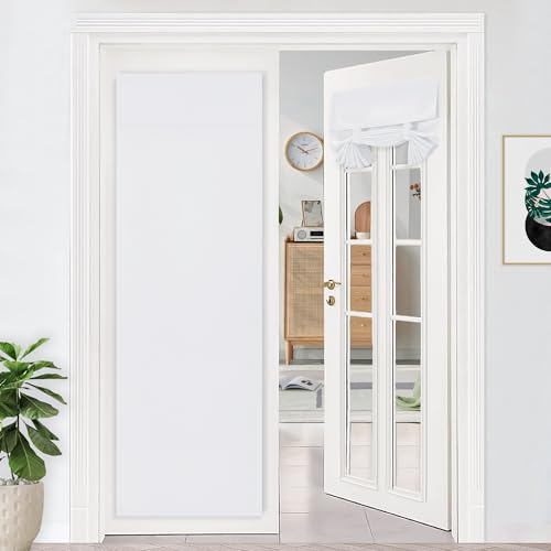 DWCN French Door Curtains-Tie Up Thermal Insulated Block Light Tricia Window Panels Room Darkening Doors Curtain with Adhesive Tape for Sidelight Door, Set of 1 Panel, 26x68 Inch,Greyish White