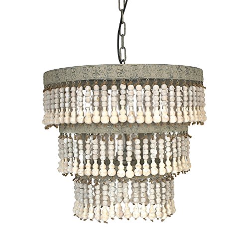 Creative Co-Op 3-Tier Round Metal Chandelier with Hanging Wood Beads - Image 4