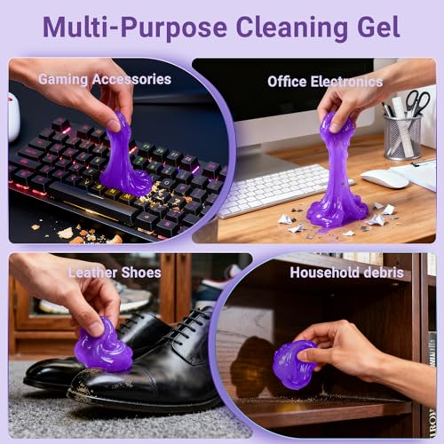 Image of Car Cleaning Gel Reusable 2Pack - Lavender Scent Dust Cleaning Putty Keyboard Slime for Car Interior Air Vent Cleaner, Auto Detailing Tools Accessories, Dust Remover Gifts for Men Women,200g,Purple