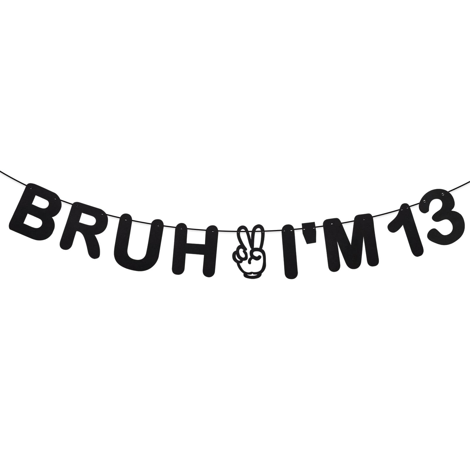 Bruh I'm 13 Banner, Pre-Strung Teenage Birthday Banner Black Glitter Happy Birthday Decorations Fun and Trendy Paper Garland Decor Party Supplies for Teen Boy Girl Birthdays