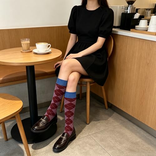 Image of Benefeet Womens Knee High Striped Checkered High Knee Socks Cotton Long Sports Tube Socks