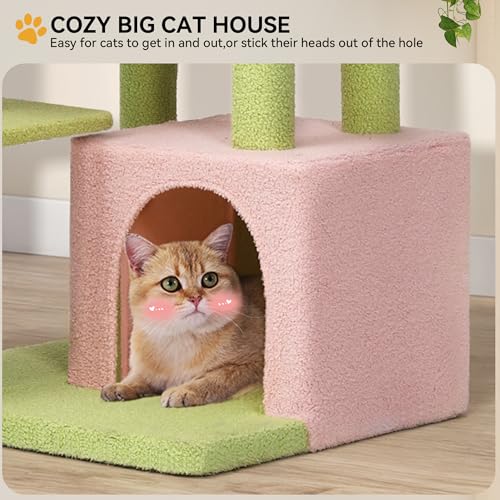 Torre para gatos YITAHOME 65in con flores rosa y verde miniatura 5