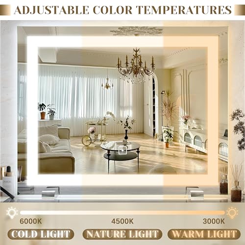 22x20 Inch Lighted Vanity Mirror, 3-Mode Touch Dimming LED Lighting, Large Makeup Mirror for Dressing Room, Tabletop or Wall-Mounted, White