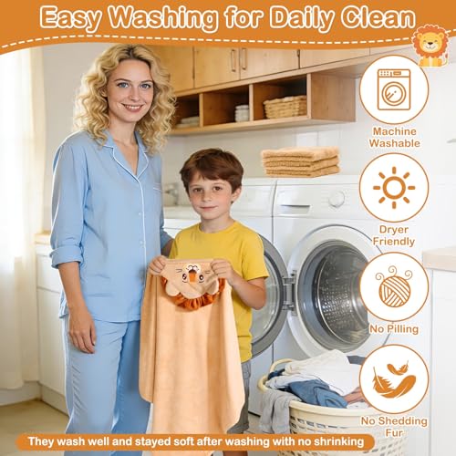 Image of 4 Pcs Baby Towels and Washcloths Set, Soft Baby Bath Towels Set(Brown Lion) | 1PC Animal Hooded Baby Bath Towels, 3PCS Baby Washcloths, Ultra Absorbent Baby Towels, Baby Bath Essentials for Boy & Girl