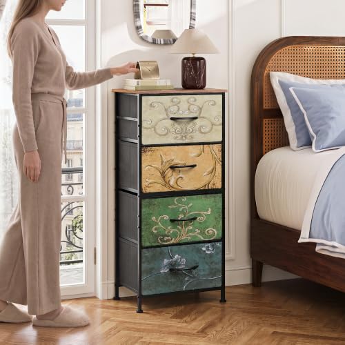 Image of WLIVE Small Dresser Nightstand for Bedroom, 4 Drawers, Floral