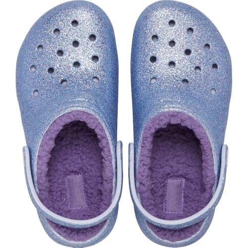 Image of Crocs Unisex-Child Classic Lined Glitter Clog K Shoes, Frosted Glitter, 29 /30 EU, 11 /11.5 US