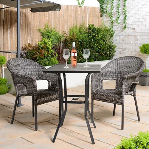 Incbruce Patio High Bar Table, 39" Height Bistro Table With 1.57'' Umbrella Hole, Square Outdoor High Top Table Metal Steel Frame And Slat Design (Slatted Table Top), Black #TOP4