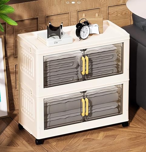 Image of House of Quirk Plastic 4 Layer Foldable Storage Box with Lid & 2 Clear Window Stackable, Collapsible, Large Capacity Organizer for Clothes, Toys, Books, Bedroom, Closet & Office Durable & Space-Saving