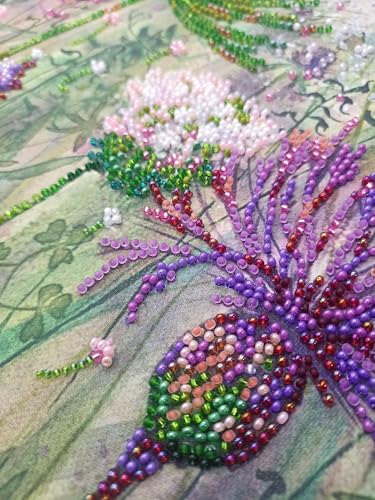 Image of Wizardi Bead Embroidery Kit - Cornflowers in the Field. Colorful Beads, Beading Needles. DIY Kit. Embroidery for Beginners. Home Decor. AB-882 Abris Art