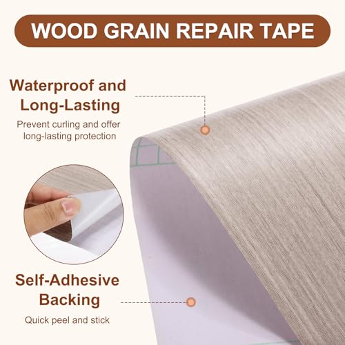 Image of MECCANIXITY Wood Grain Repair Tape, 2 Inch x 33 Feet Self Adhesive Wood Grain Tape Multi-Purpose Wallpaper Border Trim for Furniture Floors Windows Doors Tables Home, Light Gray
