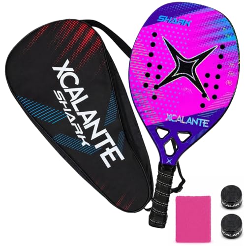 Raquete Beach Tennis 22mm Kit Completo com Capa Protetora Overgrip e Munhequeira Leve Controle e Conforto Iniciante Intermediário - Shark (Rosa e Roxo)