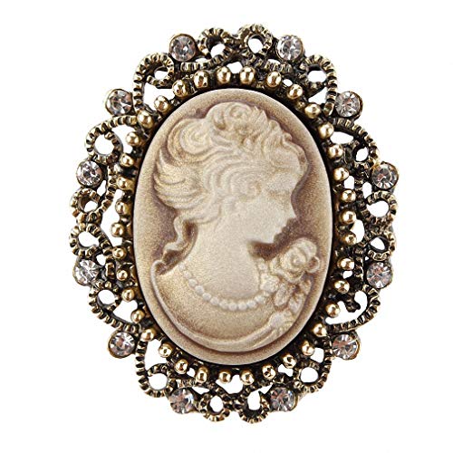 Image of Vintage Queen Cameo Crystal Brooch Pins Women in Antique Gold Color