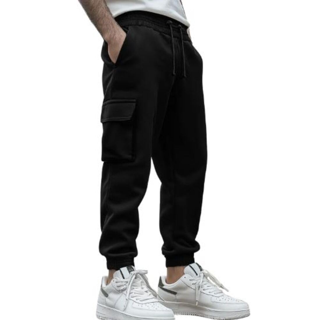 nobero Men's Regular Fit Mid Rise Joggers | Utility Pockets | Elasticated Waistband | Lowers-picture-23