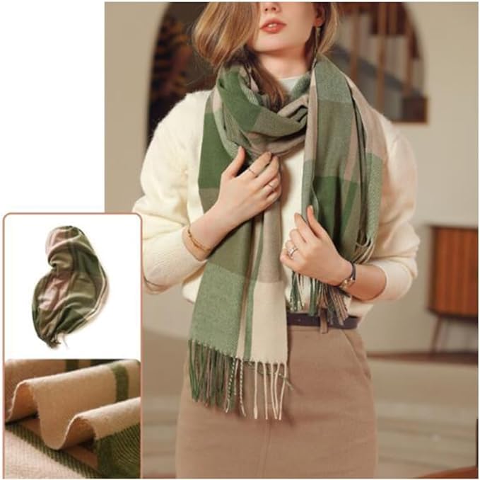 Image of Alexvyan Winter Warm Long Stoles Shawls Long Big Checked Scarves Woolen Women Casual Scarf Soft Wrap for Casual Formal Occassions 200CM*70CM (Green)