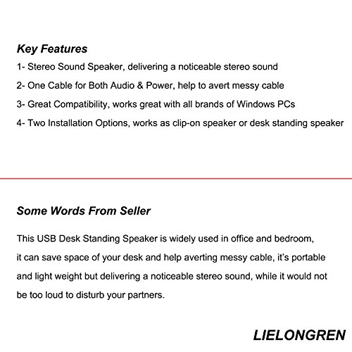 USB Powered Computer Stereo Speaker, Portable Mini Sound Bar for Windows PCs, Desktop Computer, Laptop - Black