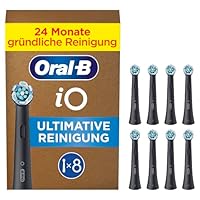 Oral-B iO Ultimative Reinigung Aufsteckbürsten — ORIGINAL Zahnbürstenaufsatz für Elektrische Oral-B iO Zahnbürsten — Ersatzbürsten, Bürstenköpfe — Tiefenreinigung & Plaqueentfernung — Schwarz, 8 Stück