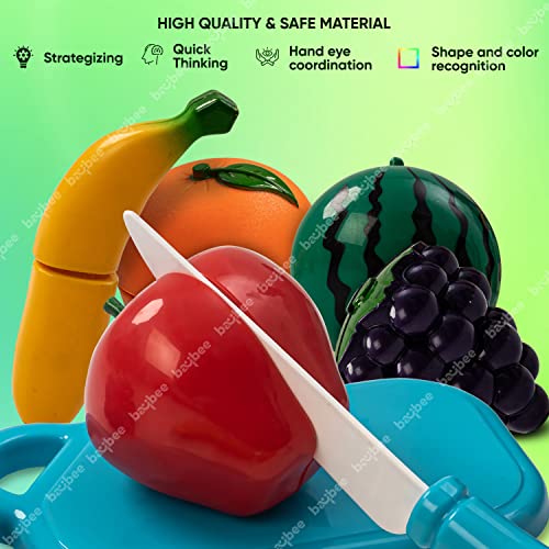 Image of Baybee Fruit Cutting Toy Set for Kids | 5pcs Sliceable Fruits with Knife & Cutting Board | Pretend Play Kitchen Set for Toddlers 2+ Years