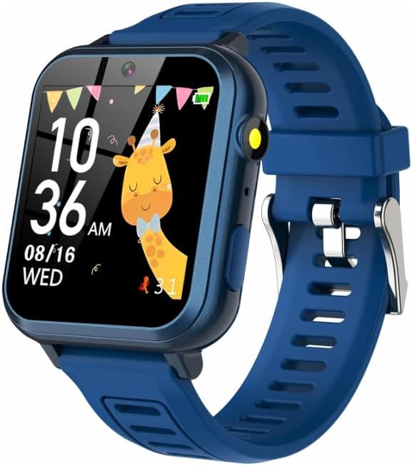 Smart Watch for Boys, 24 Games, HD Touch Screen, Video Camera, Music Player, Pedometer, Flashlight, Alarm Clock, Black, Square, 4.57 cm Display