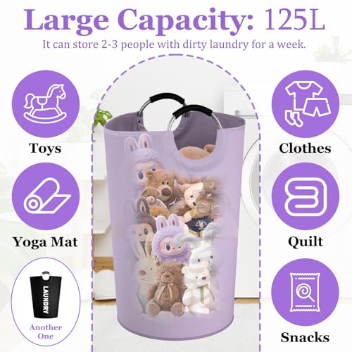 Image of 2 Pack 125L Laundry Hamper, Large Laundry Basket with Padded Handles, 600D Oxford Cloth Tall Clothes Hamper, Storage Basket for Clothes, Blankets, Pillows, Comforters, Black + Purple
