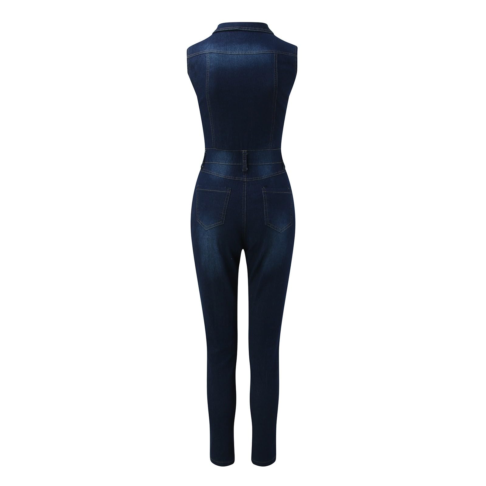 Jeans Jumpsuit Damen Sommer Lang Jeanshose Overall Denim Einteiler Hose Sexy V-Ausschnitt Ärmellosse Romper Skinny Slim Fit Playsuit Strampler Hosenanzug Onesie Jumpsuits für Frauen