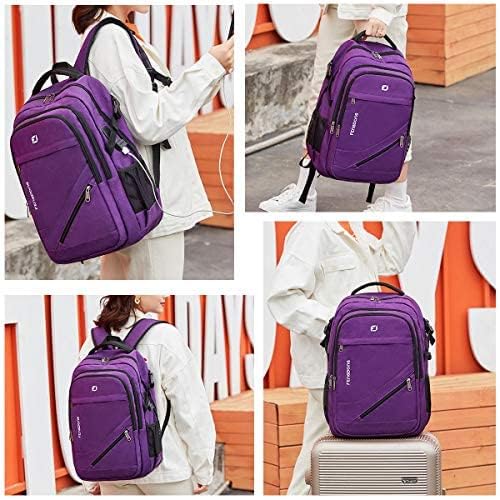 FENGDONG Large Laptop Backpack 17.3 inch Waterproof Travel College Backpack Bookbag,Crossbody Sling Bags for Men & Women Business Backpack Dark Purple4